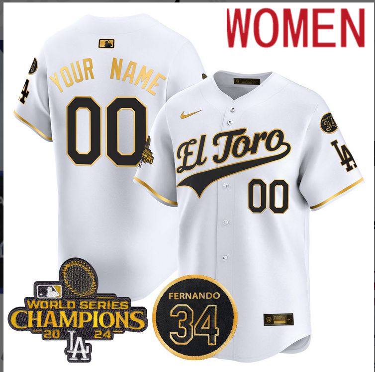 Women MLB Los Angeles Dodgers Custom white 2024 World Series Champions Patch Cooperstown Jersey style 3->customized mlb jersey->Custom Jersey